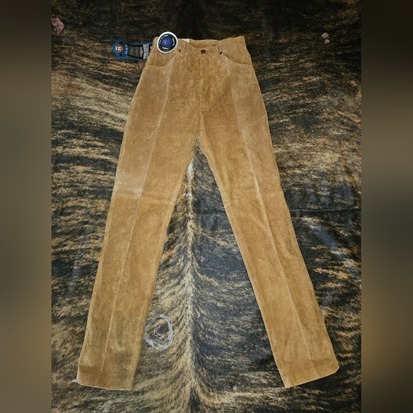 VIntage Wrangler Cowboy Cut Leather Pants size 9 34L 26 waist Tan NWT - Picture 6 of 12